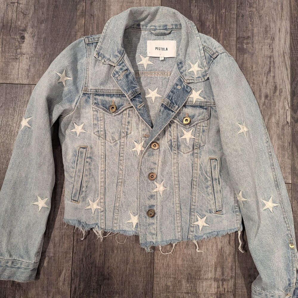 PISTOLA BRANDO ZODIAC CROPPED DENIM JACKET